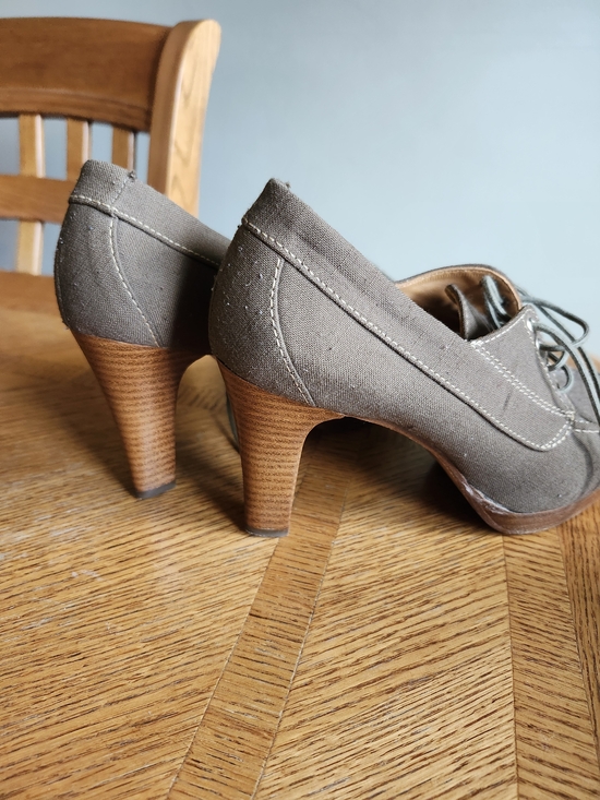L.L. Bean Shoes - L.L. Bean Taupe Canvas Lace-Up Heels